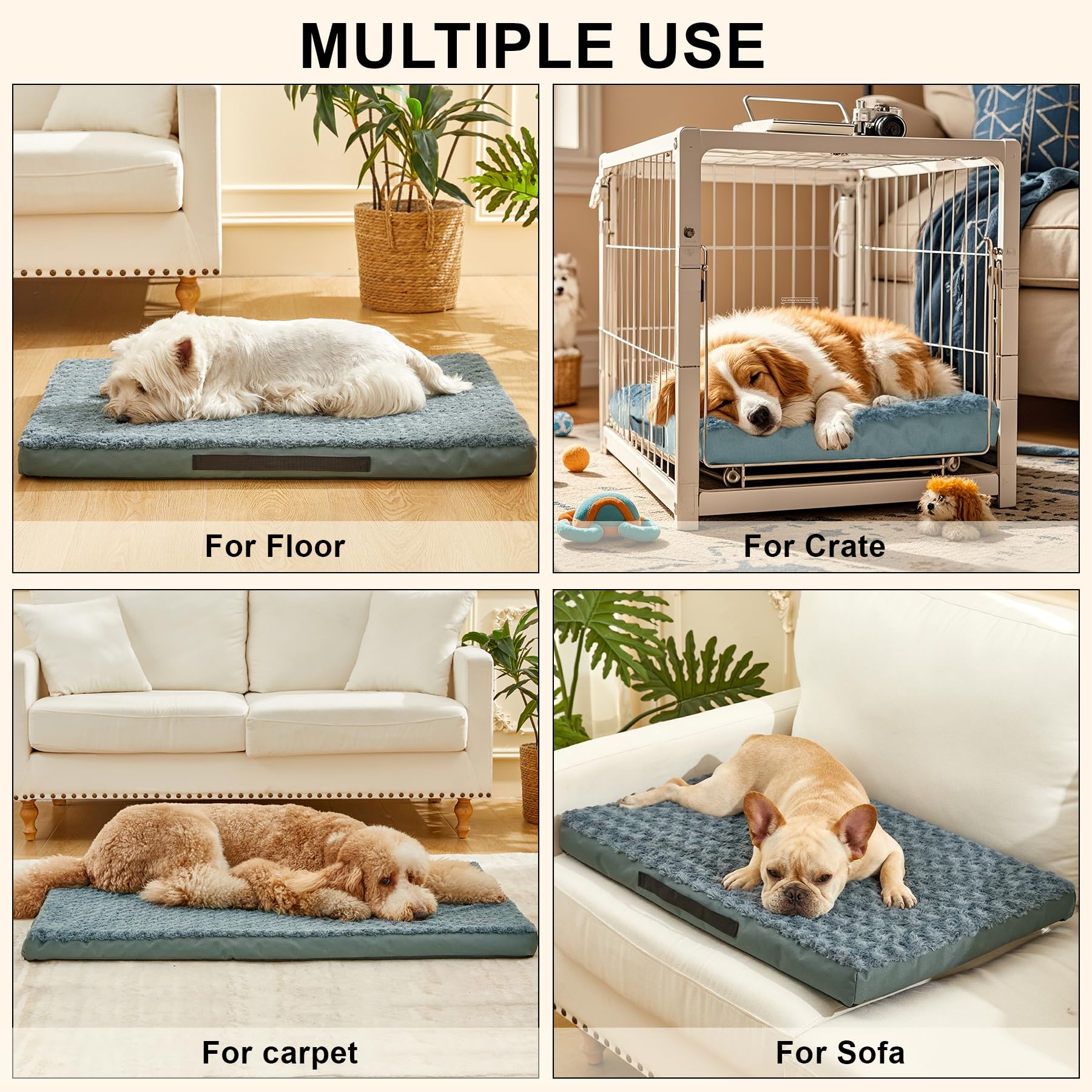 Orthopedic Dog Beds for Crate with Removable Washable Cover Egg-Crate Foam Pet Pad Mat with Anti-Slip Bottom,Waterproof Dog Beds Large Sized，40x30 Inch