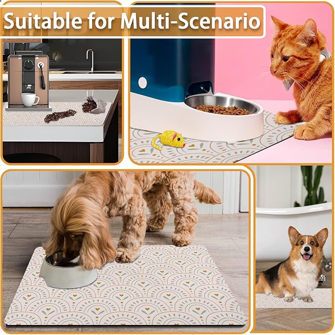 Absorbent Pet Dog Bowl Mat for Food and Water, Pet Cat Food Feeding Mat with Non Slip Rubber Backing, Dog Food Mats for Floors Waterproof, 17"x30"