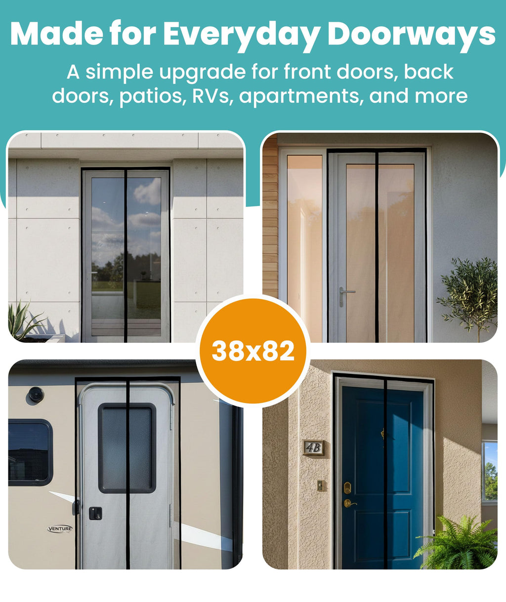 Flux Phenom Heavy Duty Fiberglass Magnetic Screen Door 38 x 82 Inch - Bugs Out, Breeze in - 9min Install Auto-Sealing Double Stitched Mesh, 52 Magnets, Hands Free for Patio Doors, Pet & Kid Friendly