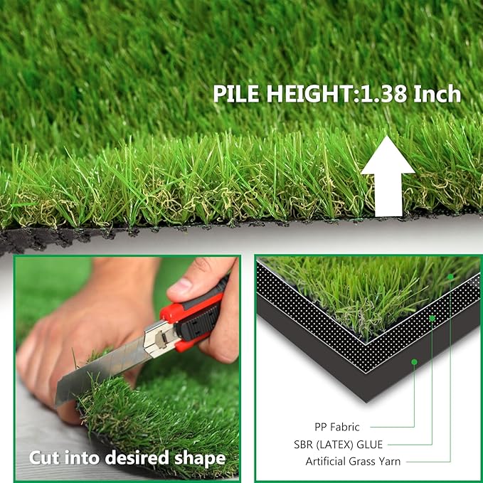 NINXANG Artificial Grass Rug Outdoor Indoor 9FTX46FT Fake Grass Carpet Green Synthetic Grass Pet Turf Realistic Faux Grass Rug with Drain Holes for Garden Lawn Landscape Balcony Home Decor Patio