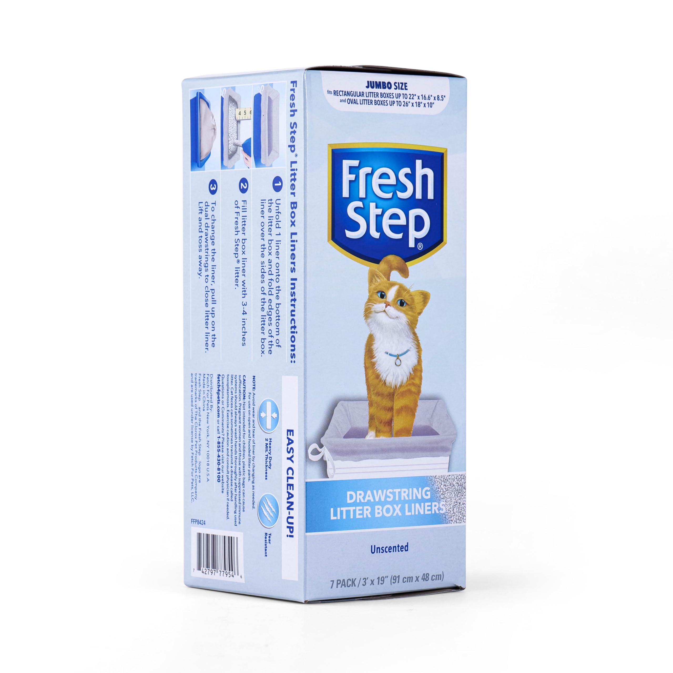 Fresh Step Drawstring Cat Litter Box Liners,Unscented, 3 ft x 19 in, 7 Ct