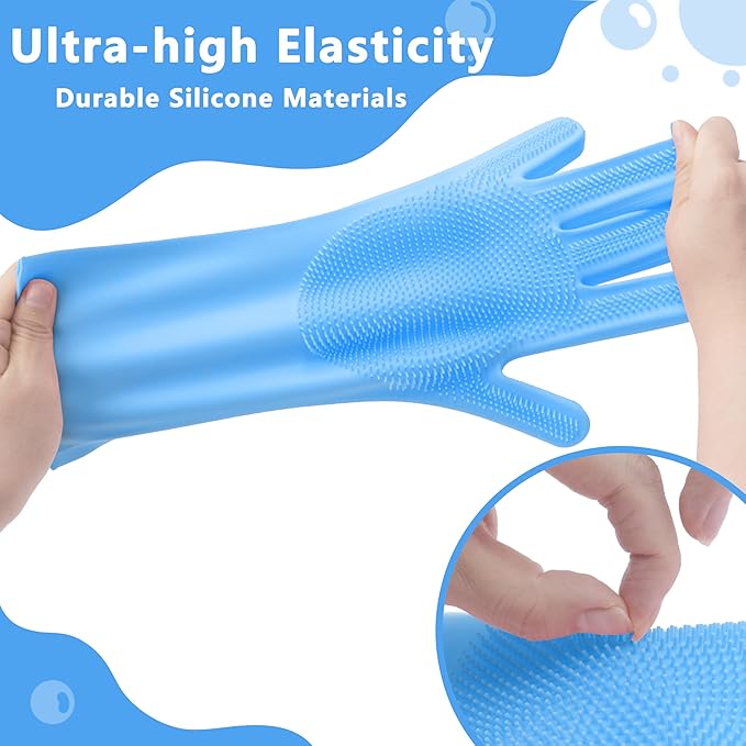 Pet Grooming Gloves—Heat Resistant Dog Washing Gloves with High-Density Teeth, Dog Bath Scrubber with Enhanced Five Finger Design, Silicone Gloves for Dogs and Cats Bathing, Massage (Blue)