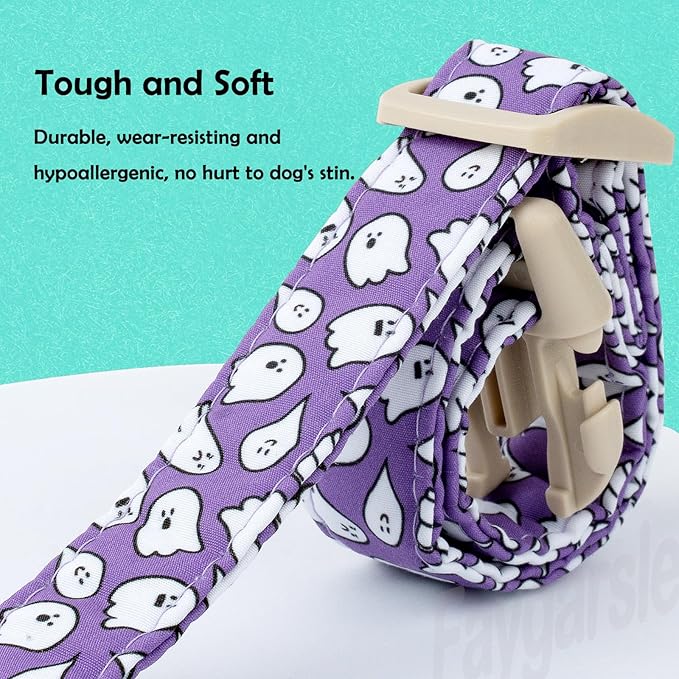 Faygarsle Halloween Dog Collar with Charm, Purple with Ghost Pattern, for Small Medium Large Dogs, S