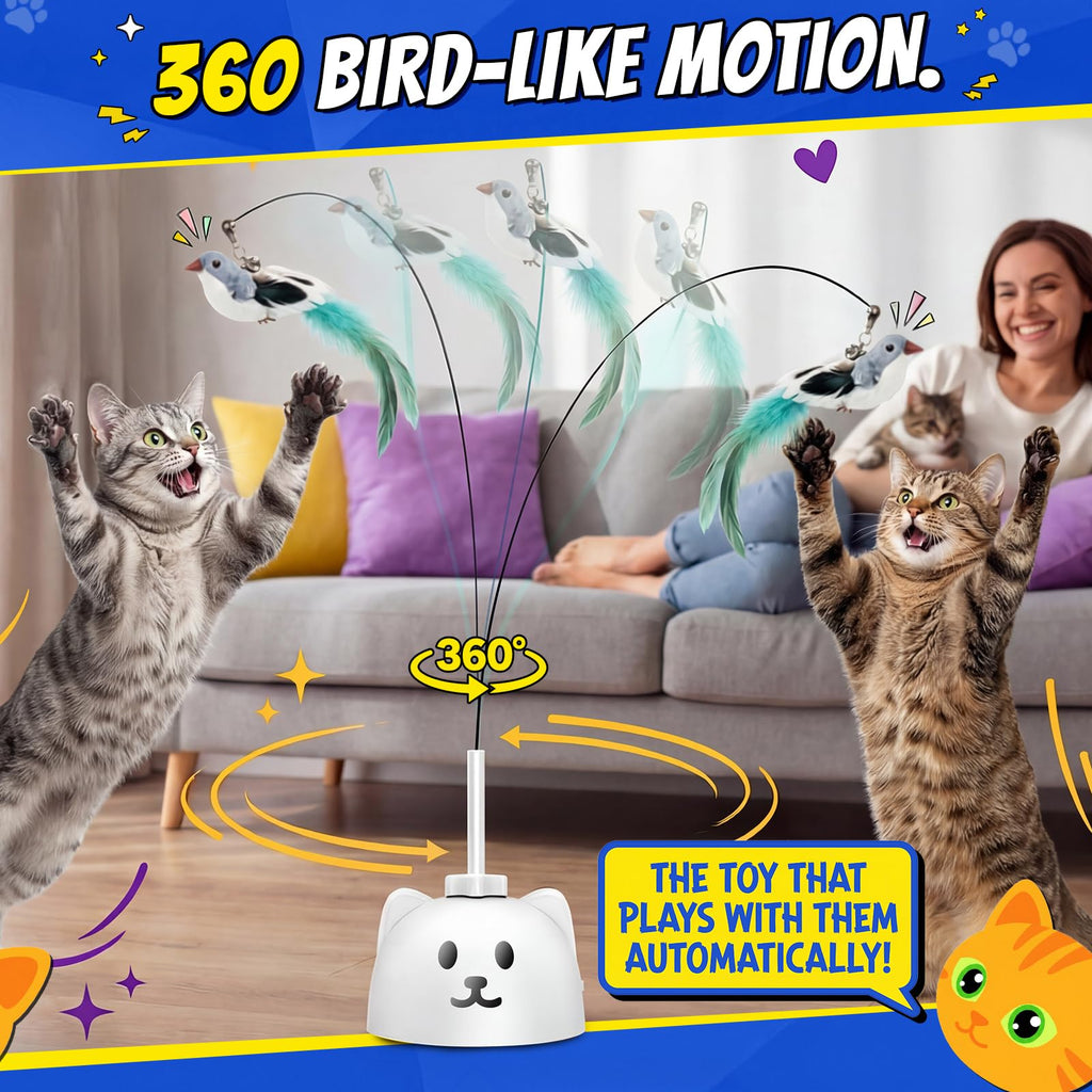 CATPICK Automatic Interactive Cat Toy, Flying Bird Wand for Indoor Cats