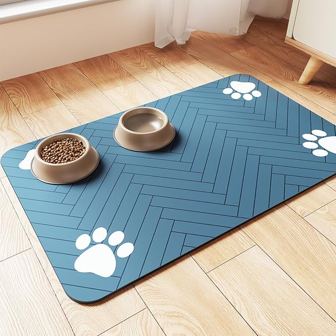 Pet Feeding Mat-Absorbent Pet Placemat for Food and Water Bowl, with Waterproof Rubber Backing, Quick Dry Water Dispenser Mat for Dog and Cat (24"x16"