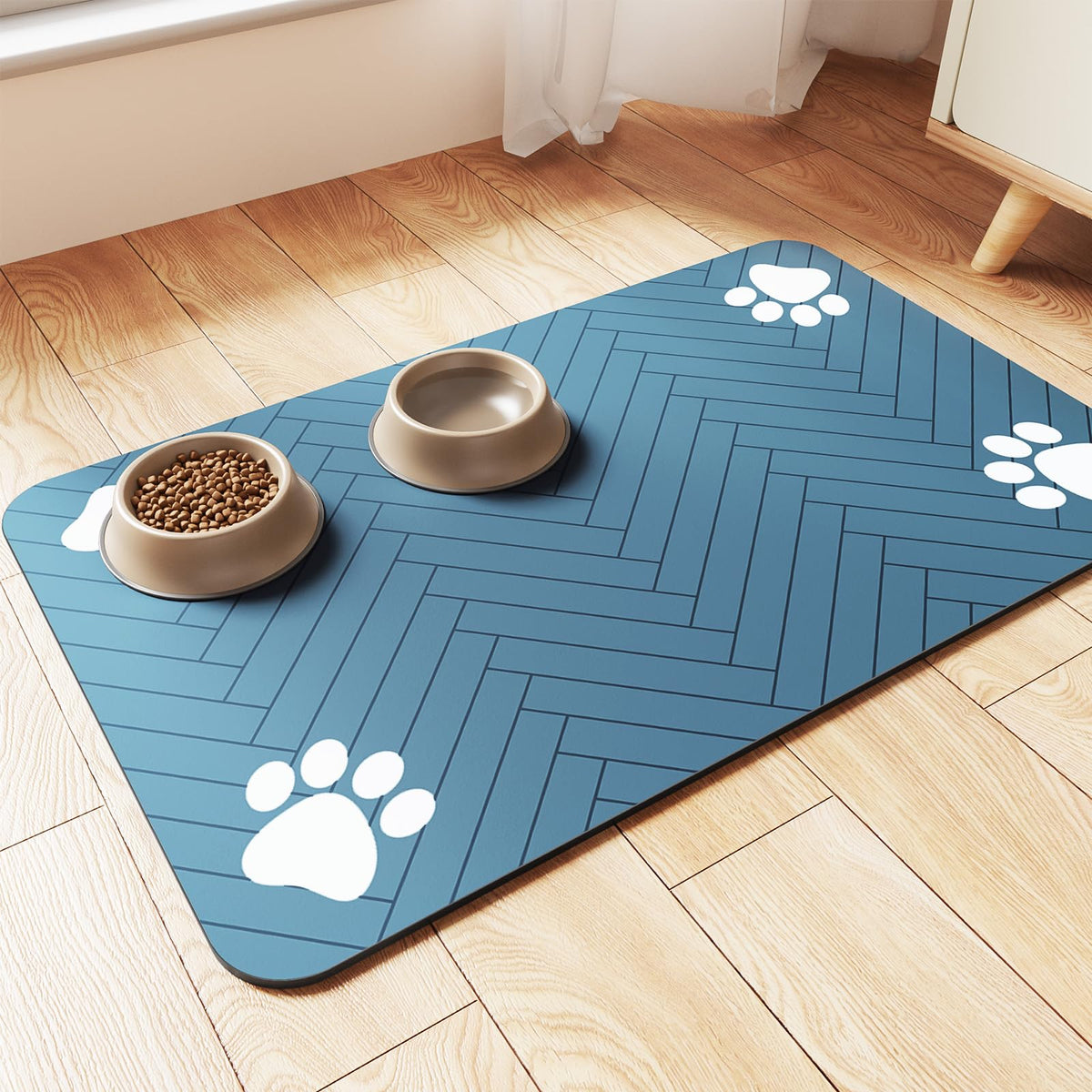 Pet Feeding Mat-Absorbent Pet Placemat for Food and Water Bowl, with Waterproof Rubber Backing, Quick Dry Water Dispenser Mat for Dog and Cat (20"x12", Beige)