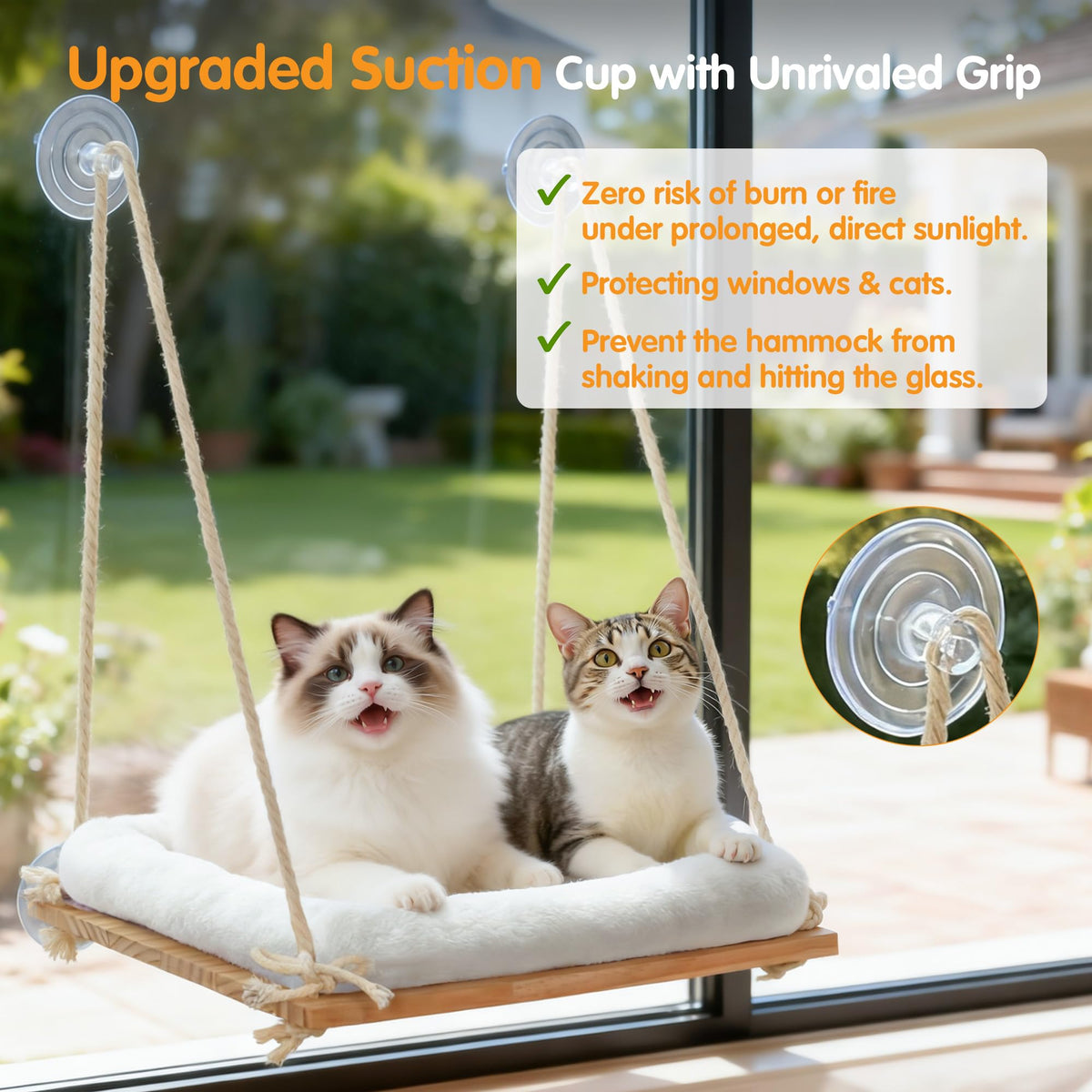 Anywish Cat Window Perch Hammock with Solid Wood Seat & Plush Cushion