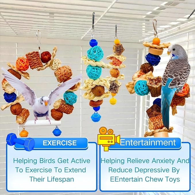 XLpeixin Parakeet Parrot Swing Toys,Bird Cage Hanging Chewing Toys