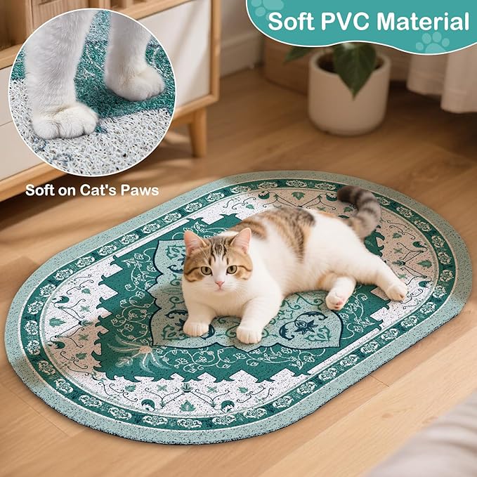 Bienbee Cat Litter Mat, 33" x 22" Large Size Litter Box Mat Rug with Non-Slip Bottom,Urine and Water Proof, Easy to Clean Cat Supplies Essentials for Indoor Kitty Kitten Floor,Green L