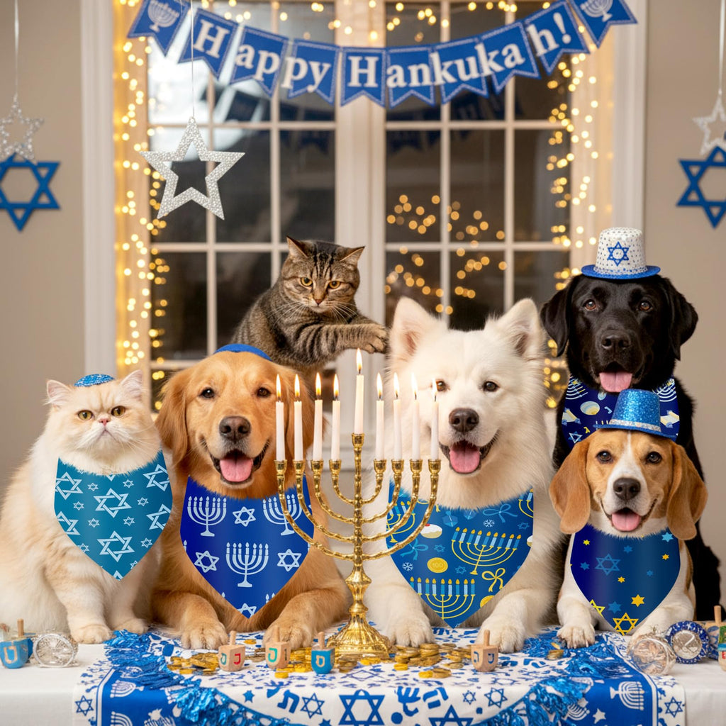 Abbylike 50 Pcs Hanukkah Dog Bandanas Bulk Blue Bandanas for Dogs Triangle Kerchief Bibs Scarf Set for Pet Hanukkah Costume Photo Props Accessories Pet Shops, 25 Styles (25.6 x 17.7 x 17.7)