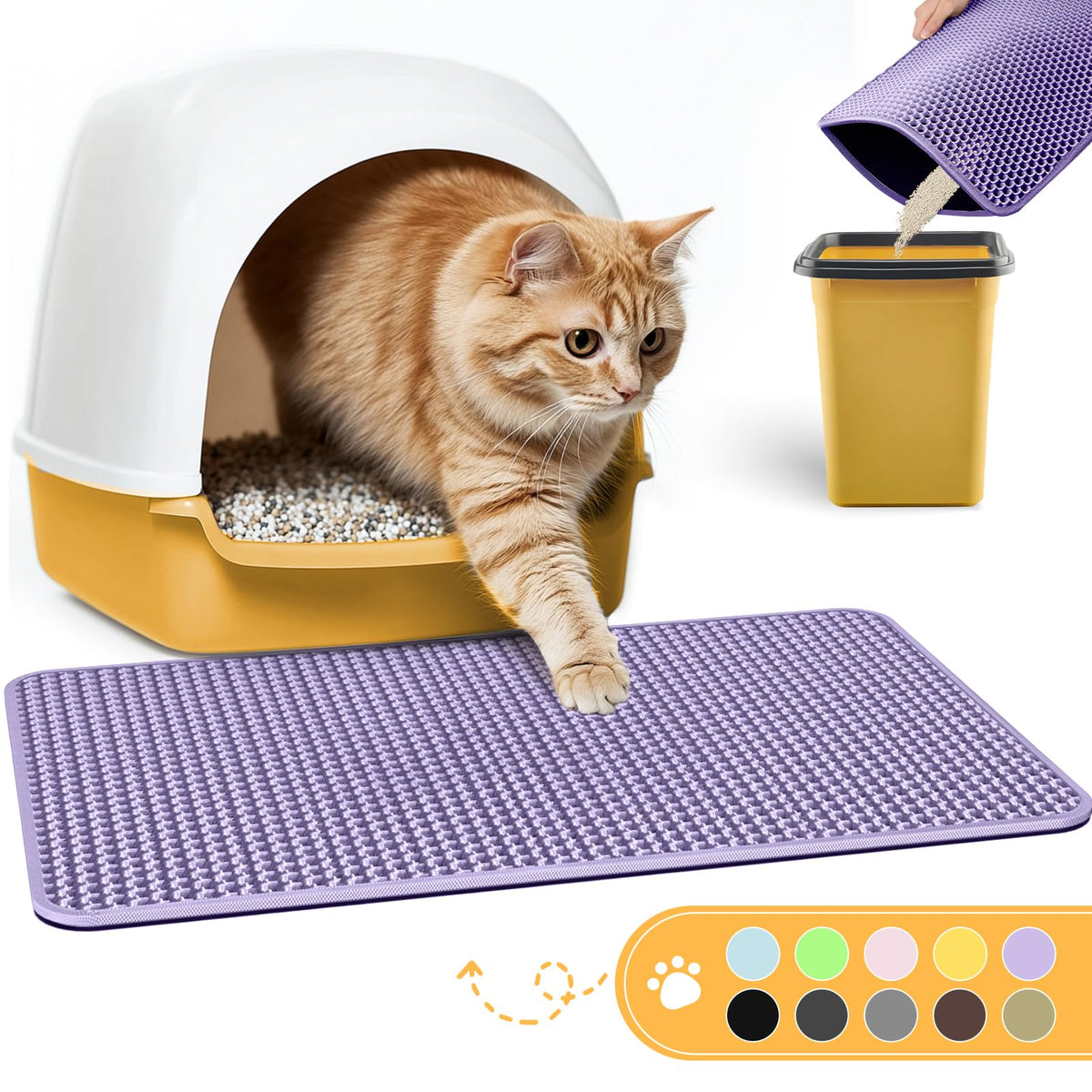 Powools Cat Litter Mat, 23.2 x 14.6 in, Waterproof, Non-Slip, Purple
