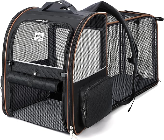 Lekebobor Large Cat Backpack Carrier Expandable Pet Carrier Backpack for Small Dogs Medium Cats Fit Up to 18 Lbs, Dog Backpack Carrier, Foldable Puppy Backpack Carrier for Travel