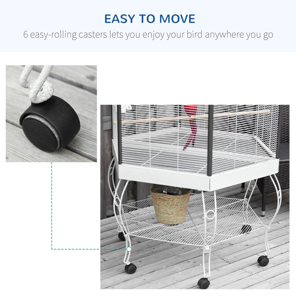 PawHut 44" Hexagon Covered Canopy Portable Aviary Flight Bird Cage With Storage