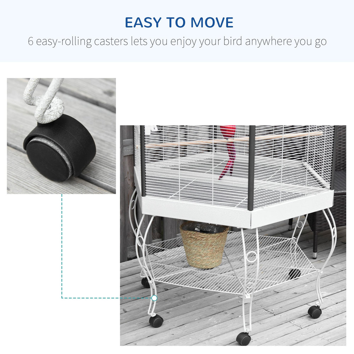 PawHut 44" Hexagon Covered Canopy Portable Aviary Flight Bird Cage With Storage
