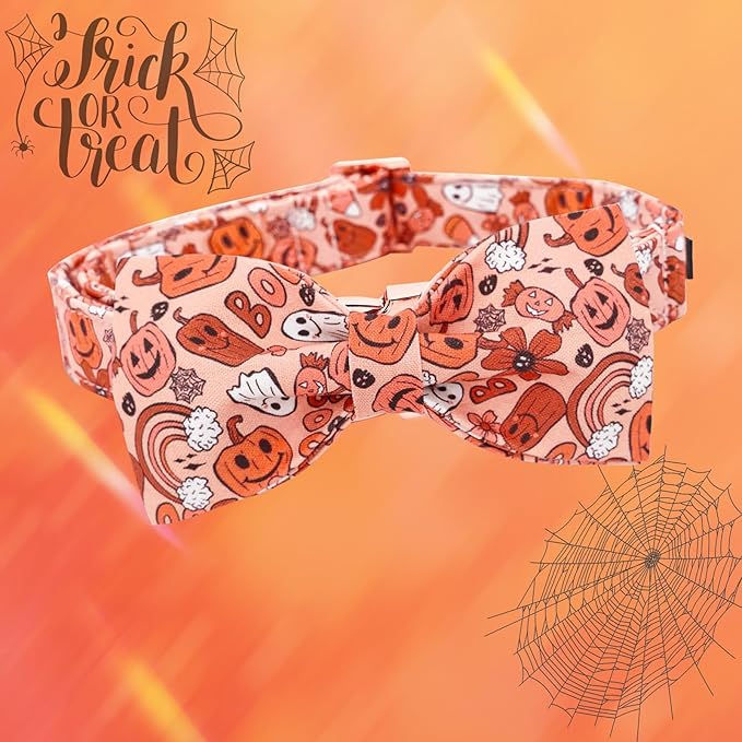 Bobo Rainbow Halloween Dog Collar, Pet Collar Bow Pumpkin Pet Collar Girl Boy Holiday Pet Collars Gift Bow Dog Collar Cute Soft Puppy Collar for X-Small Puppy