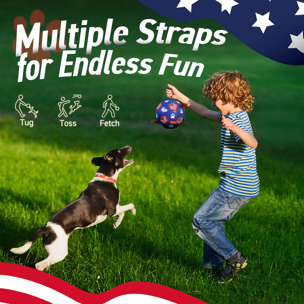 QDAN Dog Toys Soccer Ball with Straps, 8 Inch Dog Balls for Large Dogs