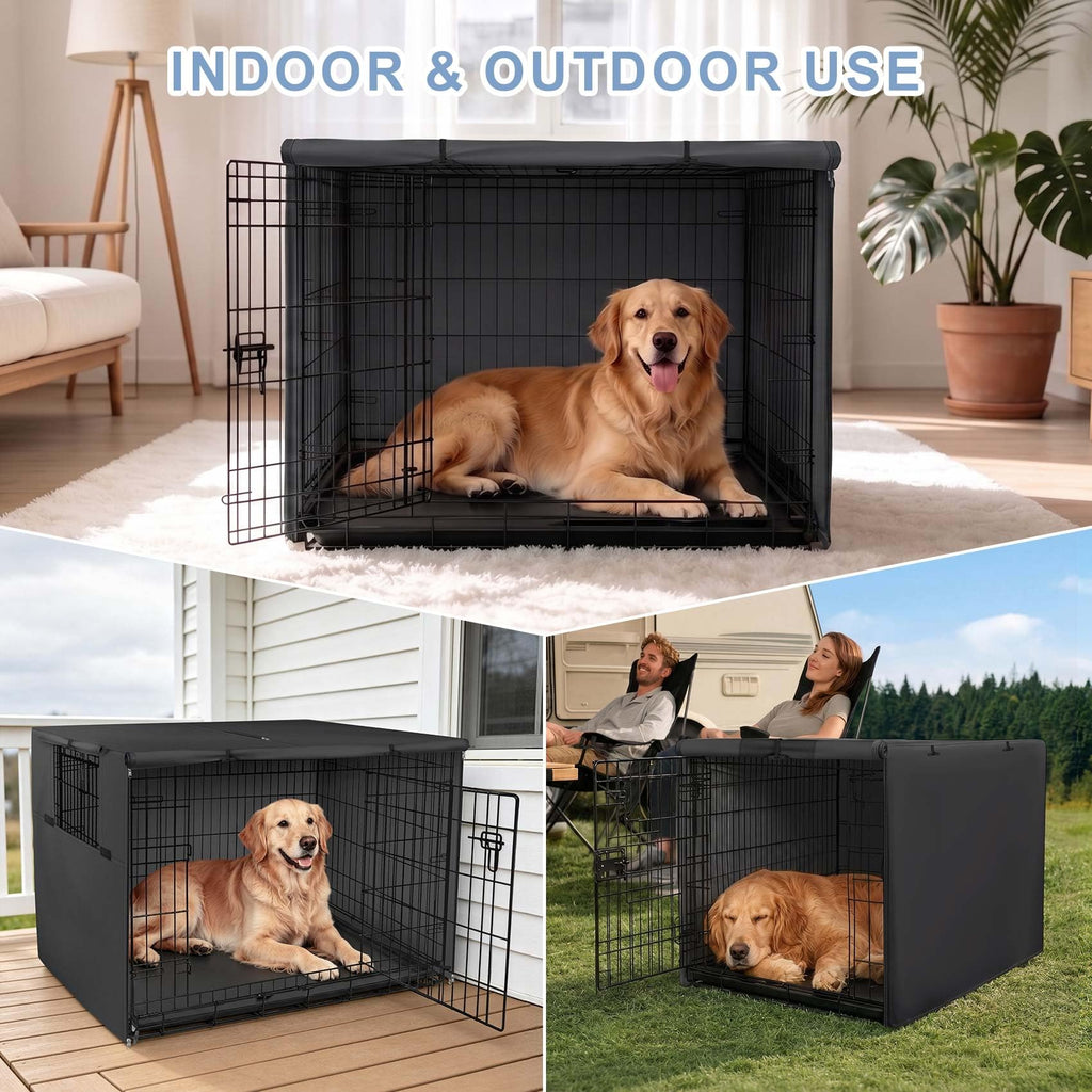 Explore Land Dog Crate Cover Heavy Duty Polyester Pet Kennel Sunshade Universal Fit for 54 inches Wire Cage (Black)