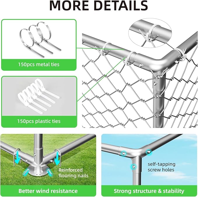 7.8'x7.8' Large Outdoor Dog Kennel, Heavy Duty Dog Enclosure with Roof, Weather Resistant Cover and Security Lock(93"x93")