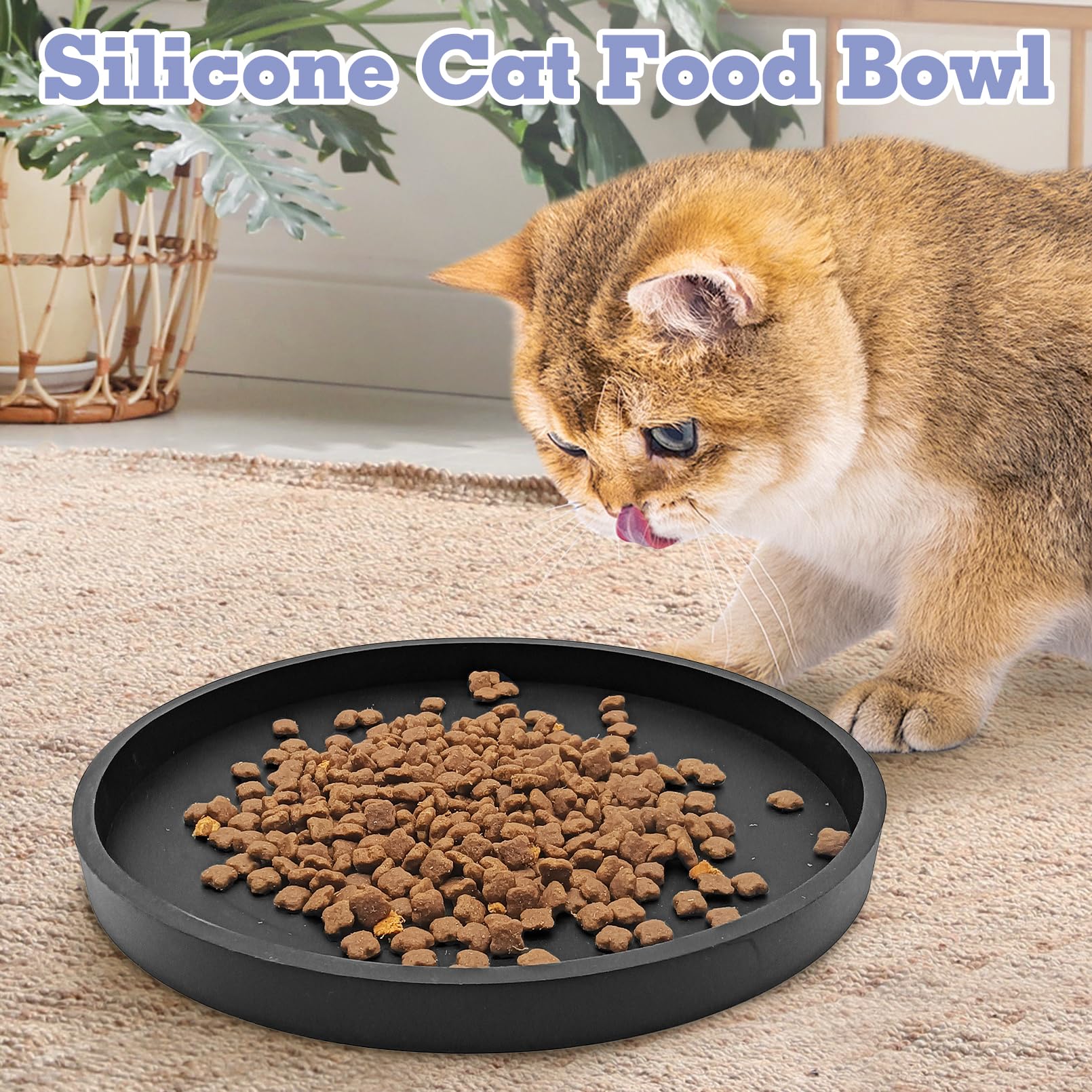 BNOSDM 2 PCS Dog Feeding Mat Black Silicone Pet Food Mats Waterproof for Dog Cat Bowl Placemats Nonslip Cat Food Mat for Small and Medium Cats and Dogs (9.1in)