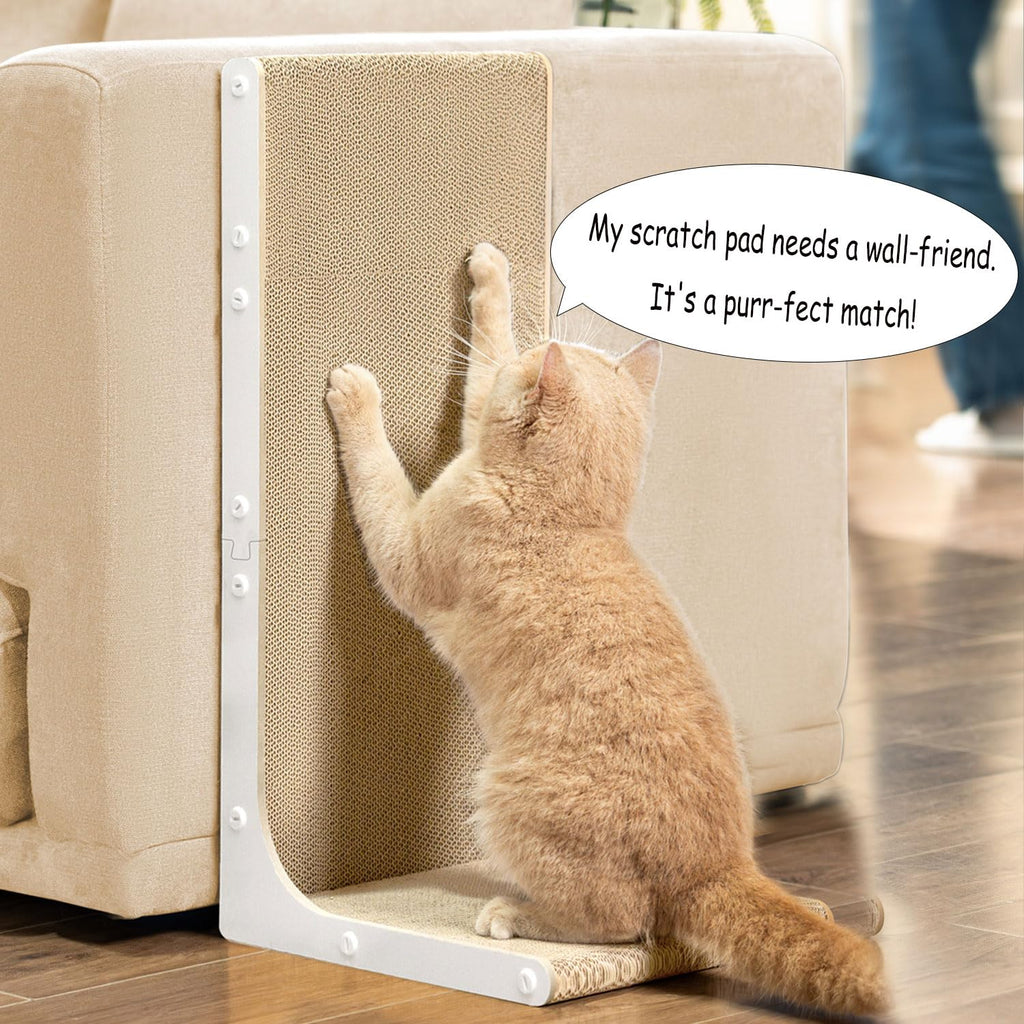 Conlun Cardboard Cat Scratcher, 23" L-Shaped Scratch Pad, Vertical Wall-Leaning Scratching Board to Protect Furniture for Indoor Cats, White