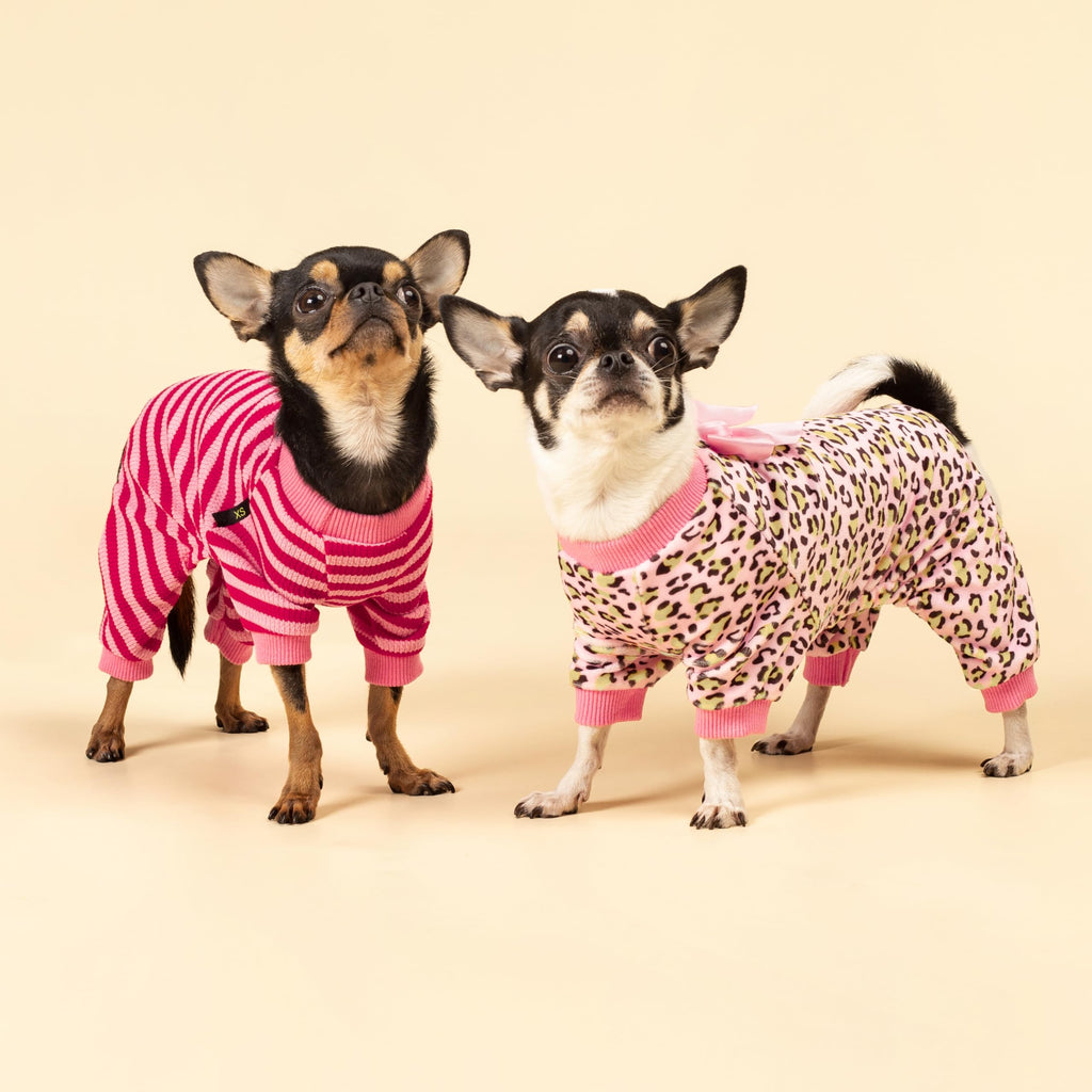 Fitwarm Leopard Dog Pajamas, Fleece Dog Clothes for Small Dogs Girl with Legs, Pet Onesie, Cat Outfit, Pink, Large