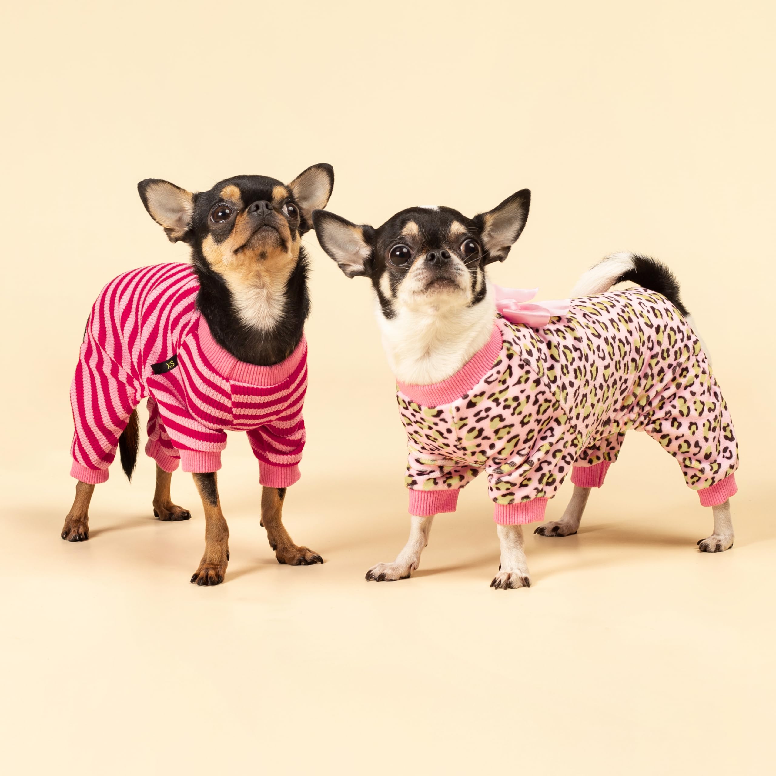 Fitwarm Leopard Dog Pajamas, Fleece Dog Clothes for Small Dogs Girl with Legs, Pet Onesie, Cat Outfit, Pink, Large