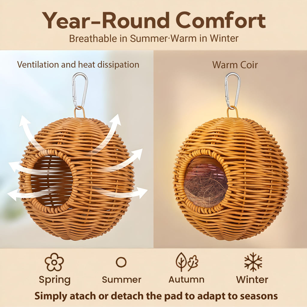 TYDBT Bird Nest for Cage, Hanging Rattan Parrot Bed, Washable Breathable for Parakeets Cockatiels Lovebirds(Circular Opening)