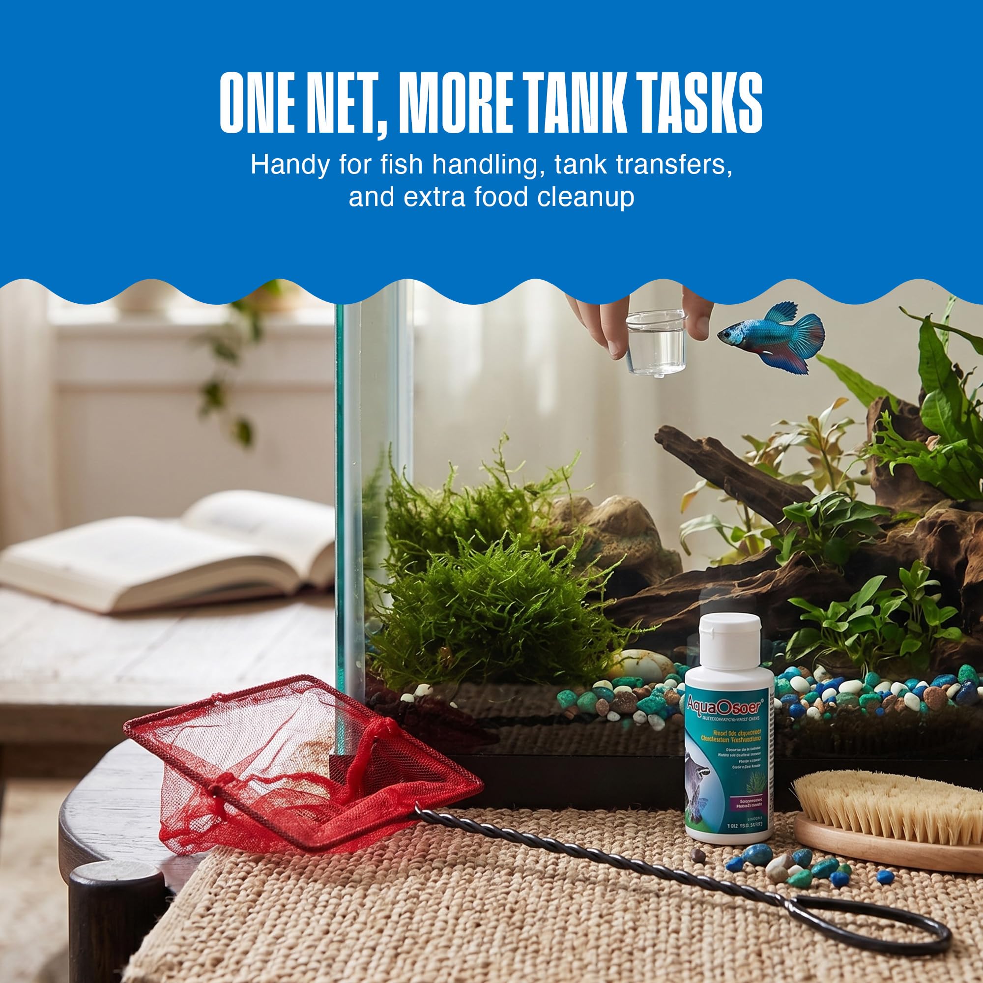 Penn-Plax Infra-Red Quick-Net Aquarium Fish Net - 8 x 6 in Fine Mesh, 10 in Vinyl-Covered Braided Handle - Small Aquarium Cleaning Tool for Gentle Fish Handling - Freshwater & Saltwater Tanks - Red