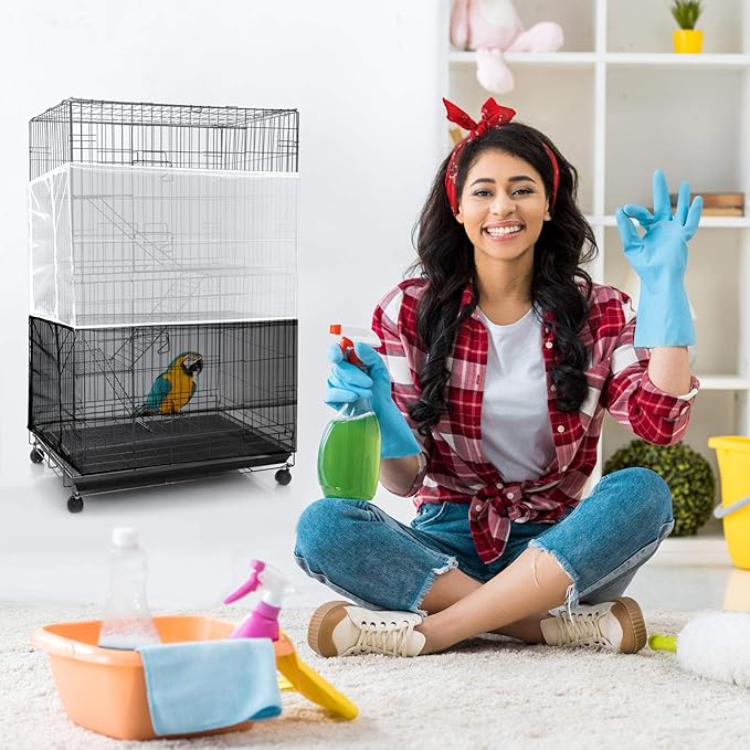 Shappy Large Bird Cage Seed Catcher,Bird Cage Cover Net Skirt Guard,Adjustable Soft Airy Mesh Net for Parrot Parakeet Macaw(118 x 15 Inch/ 300 x 37 cm,Black)