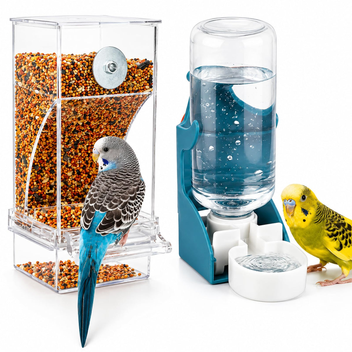 Rypet No-Mess Bird Feeder and Water Dispenser Set for Small Birds