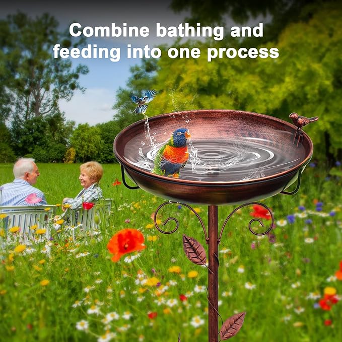 GRECOMEIN 12 Inch Metal Bird Bath for Outside（Bronze）