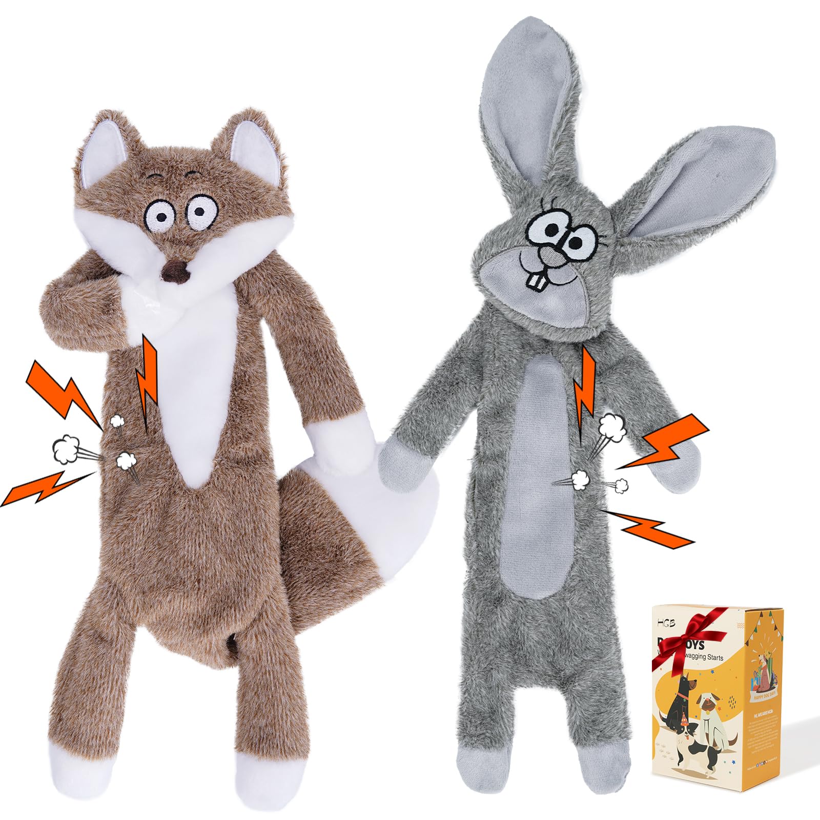 HGB No Stuffing Squeaky Dog Toys, Crinkle Plush Dog Toys to Keep Them Busy