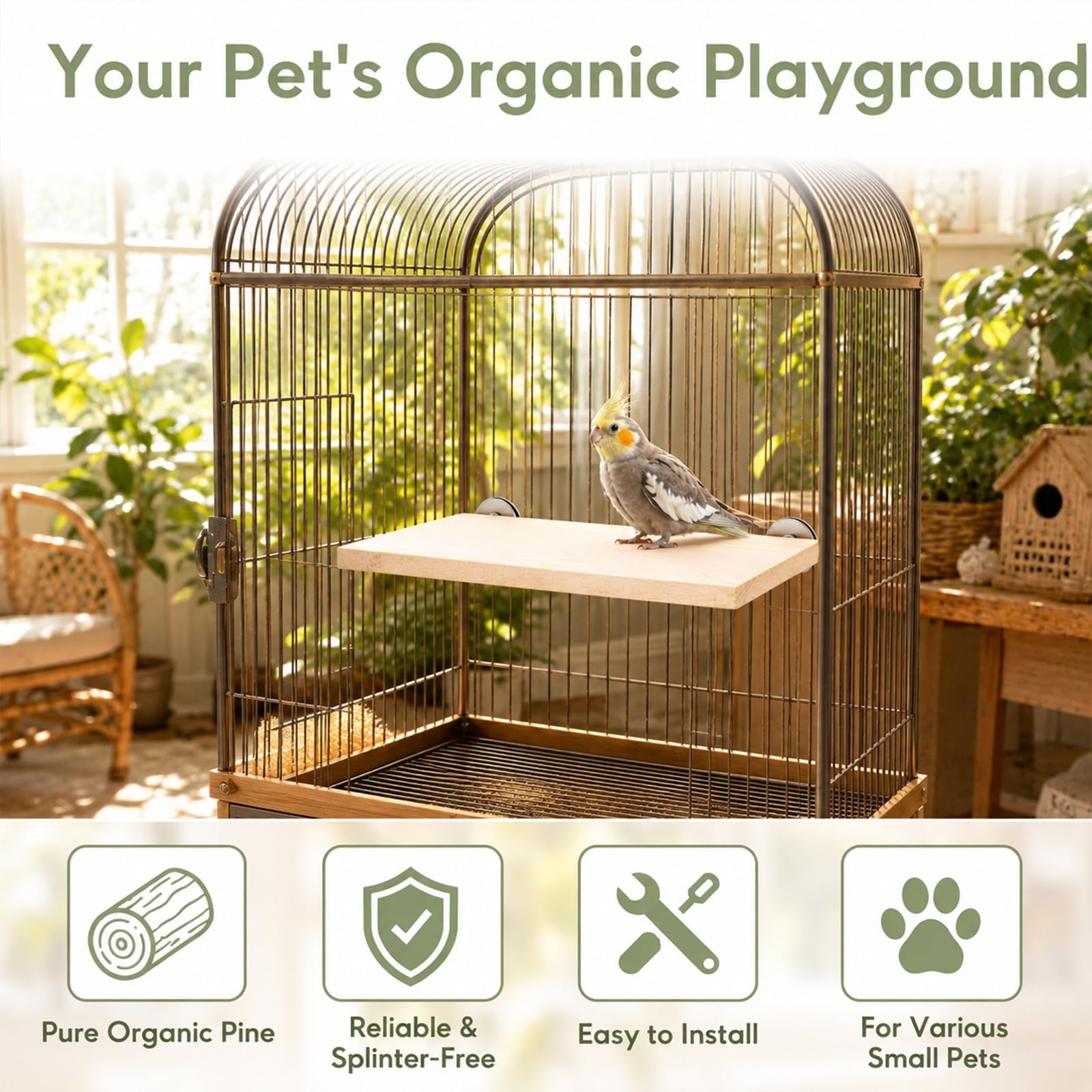 Okllen 3 Pack Bird Perch Stand, Parrot Wood Platform, Natural Wooden Perch Toys Playground Cage for Conure, Chinchilla, Parakeet, Budgie, Cockatiel