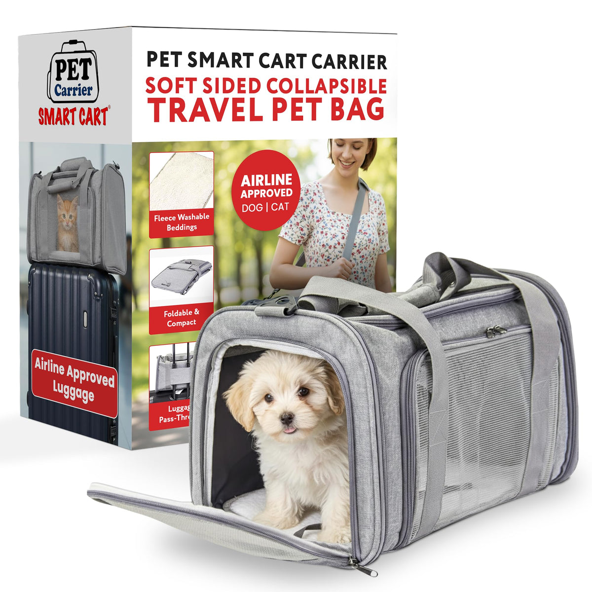 dbest products Pet Smart Cart, Medium, Black, Rolling Carrier with wheels soft sided collapsible Folding Travel Bag, Dog Cat Airline Approved Tote Luggage backpack