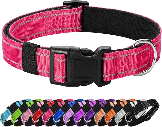 PenSeepet Reflective Dog Collar Padded with Soft Neoprene Breathable Quick Release Basic Dog Collars for Large Dogs Hot Pink Girl