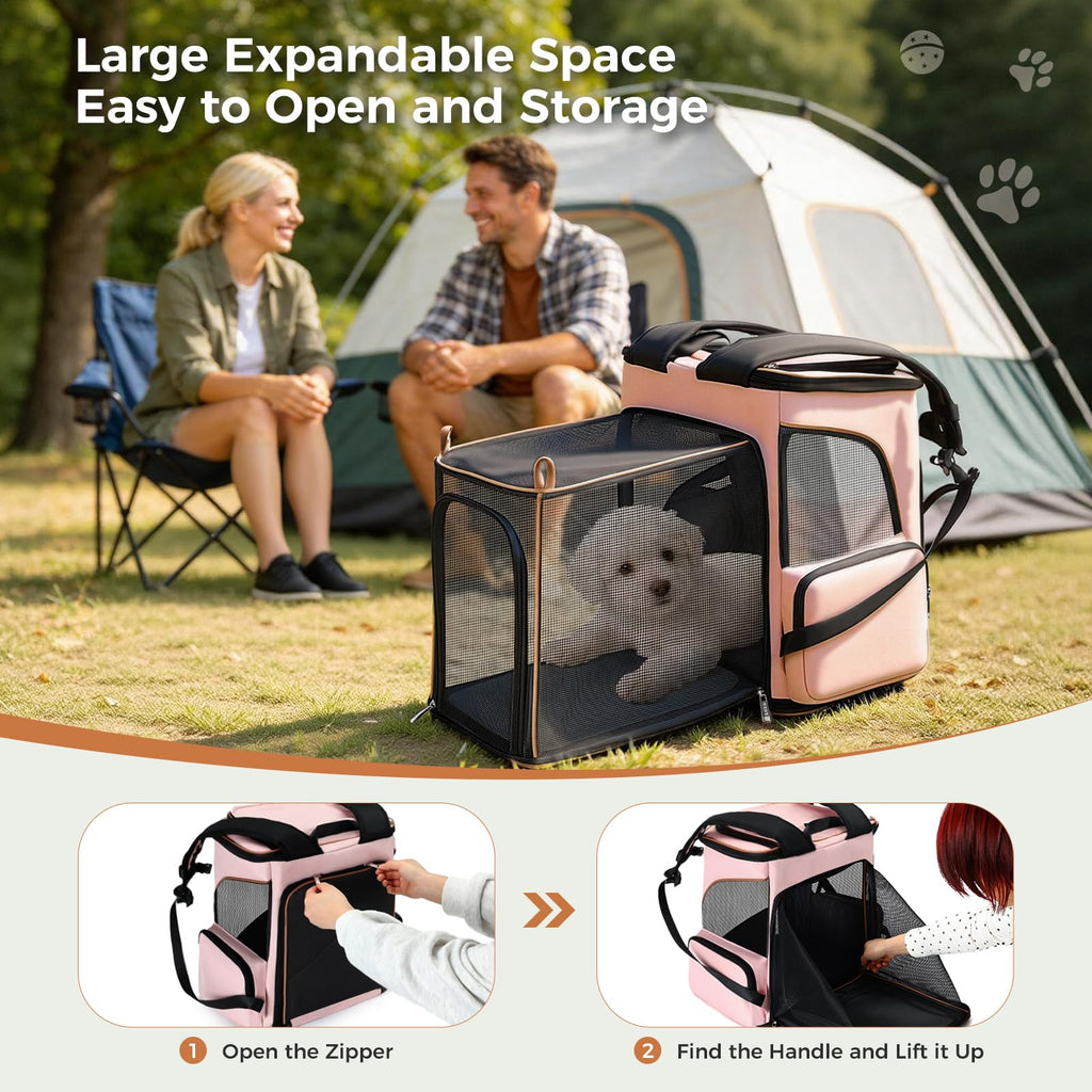 Lekereise Large Cat Backpack Carrier Expandable Pet Carrier Backpack for Small Dogs Medium Cats Fit Up to 18 Lbs, Foldable Puppy Backpack Carrier for Travel, Hiking, Pink