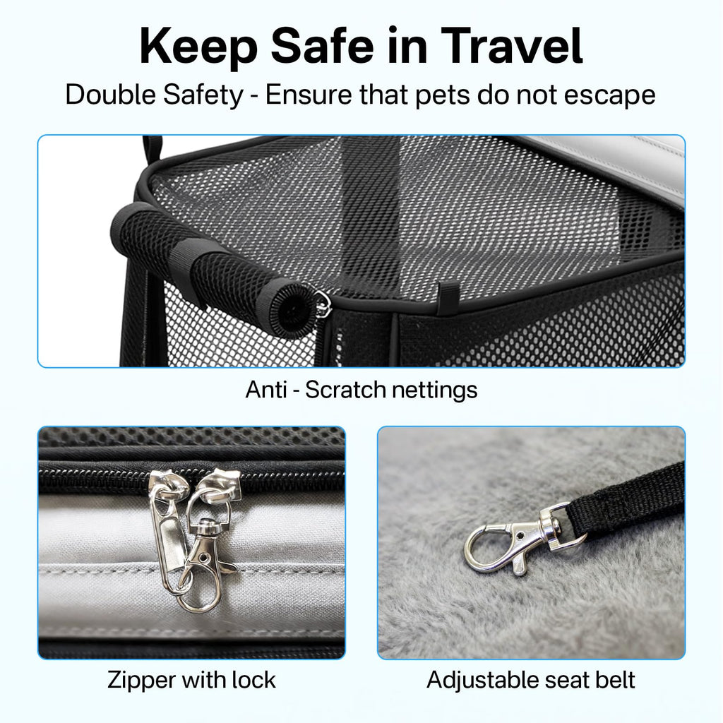 CarryTip Expandable Cat Carrier, Airline Approved Soft Sided Pet Carrier for Cats & Small Dogs Up to 15 lbs, with Locking Safety Zippers & Cozy Fleece Pad, Portable for Car & Vet Visits, Black