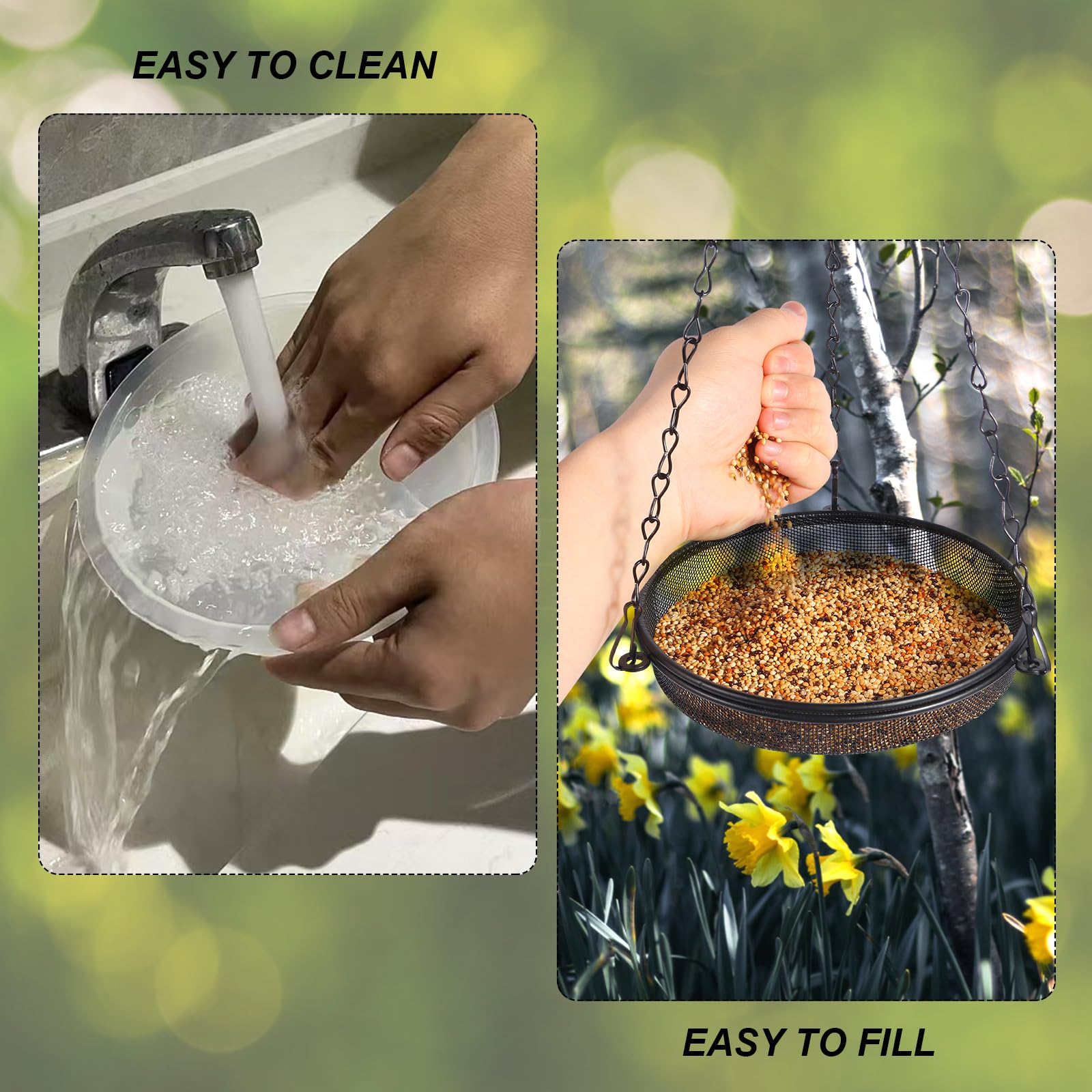 HRAYLTOP 2-in-1 Set Hanging Bird Feeder and Bath for Outdoor, Small Metal Tray Perfect for Attracting Bird