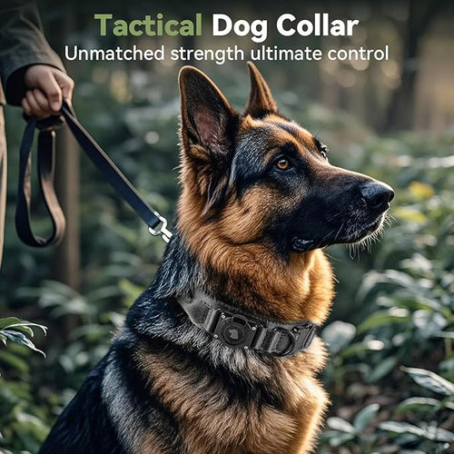 2026 Upgrade Waterproof AirTag Dog Collar, Military Tactical Dog Collar with AirTag Holder, Comfortable Control Handle and Metal Buckle, GPS Dog Collar Holder for Medium to Large Dogs (Black, L)