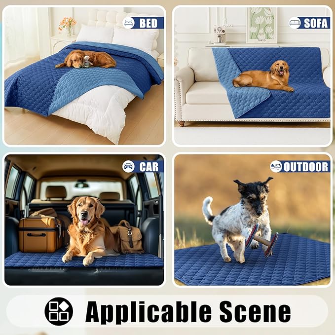 Smiry Waterproof Dog Bed Cover Blanket, Soft Reversible Pet Blanket, Washable Leakproof Cats Dogs Couch Cover for Sofa, Couch, Furniture (52x82 Inch, Navy/Blue)