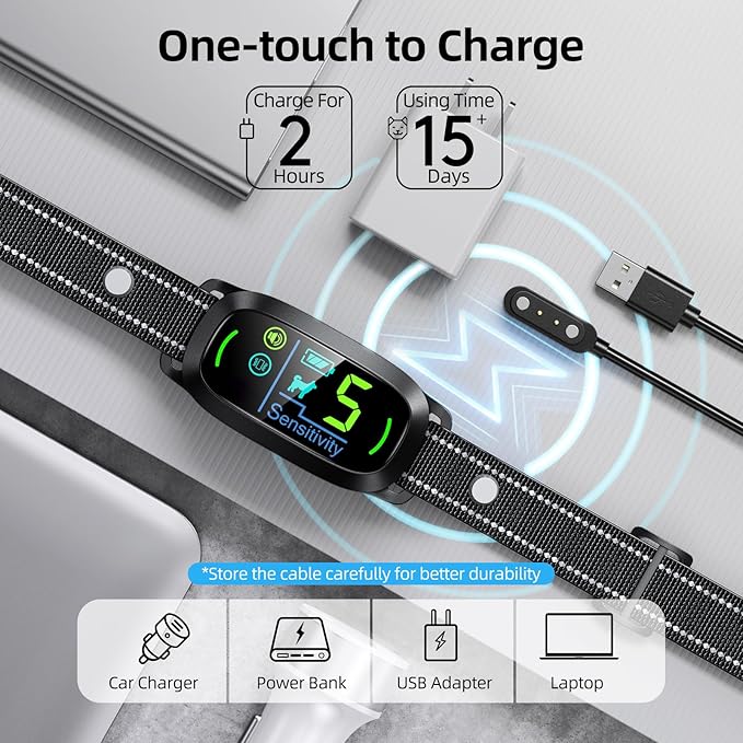 FAFAFROG Dog Bark Collar, Rechargeable Smart Collar, Anti Barking Training Collar with 5 Adjustable Sensitivity Beep Vibration, Bark Collar for Large Medium Small Dogs (Black)