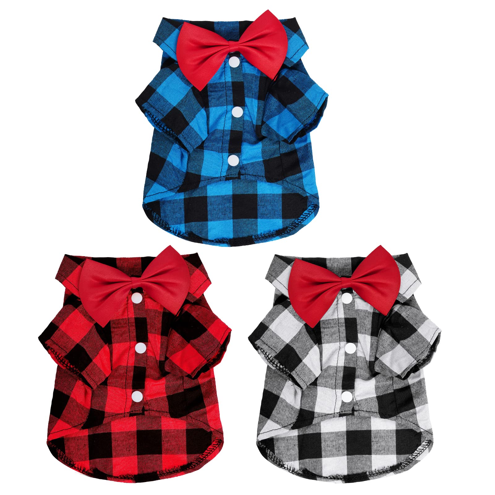 Tongcloud 3 Pack Plaid Puppy Cat & Dog Shirts for Extra Small Dogs & Cats - Birthday Party & Holiday Photos (Red, Blue & White, XX-Large)