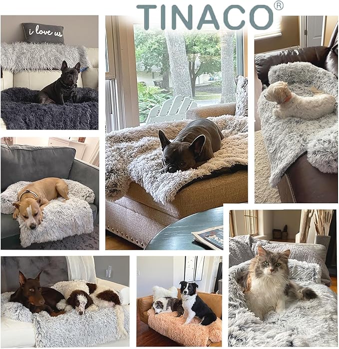 Calming Dogs/Cats Bed Mats, Dog Pad Washable Removable Couch Cover, Plush Long Fur Mat for Pets, Waterproof Lining, Perfect for Small, Medium and Large Dogs and Cats (Light Gray, 59"x39")