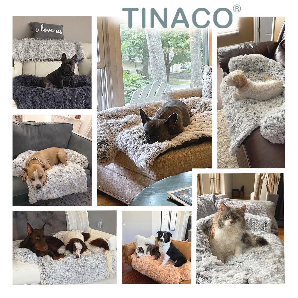 Tinaco Calming Dogs/Cats Bed Mats, Dog Pad Washable Removable Couch Cover, Plush Long Fur Mat for Pets, Waterproof Lining, Perfect for Small, Medium and Large Dogs and Cats (Light Gray, 53"x39")