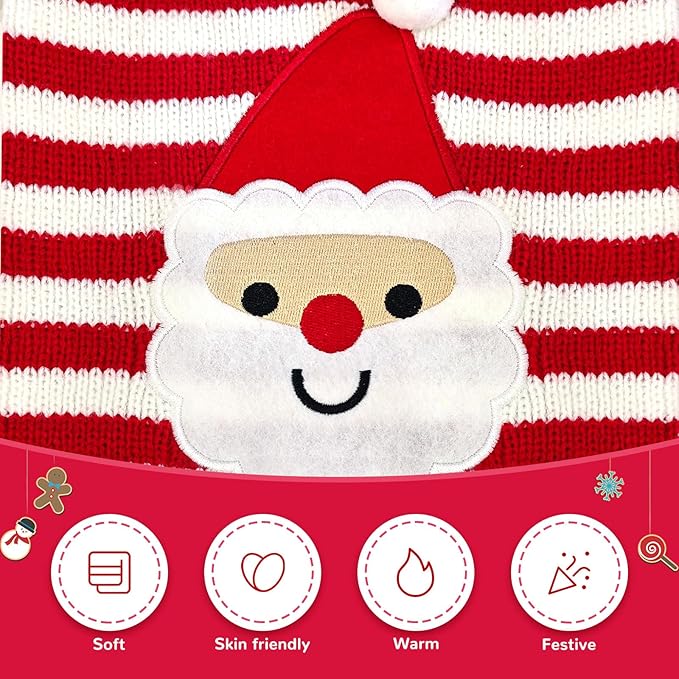 Dog Christmas Sweater Xmas Pet Clothes Cute Striped Santa Claus Costume Holiday Puppy Cat Jumpers Outfits New Year Gifts for Small Medium Large Dogs (L, Red White Stripe Santa Claus)