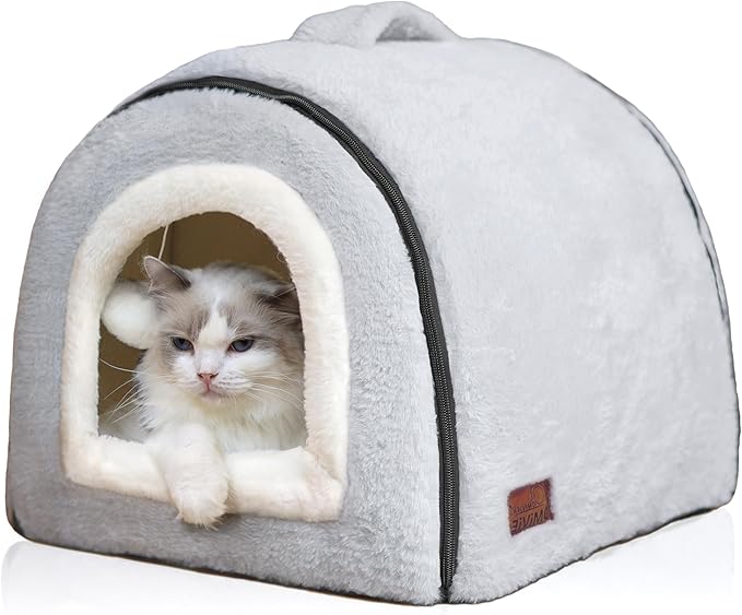 OMIVIER Cat Bed for Indoor Cats，Foldable cat cave，Anti-Slip & Water-Resistant Bottom，cat Houses for Indoor Cats or Small Dogs, Kitten Tent