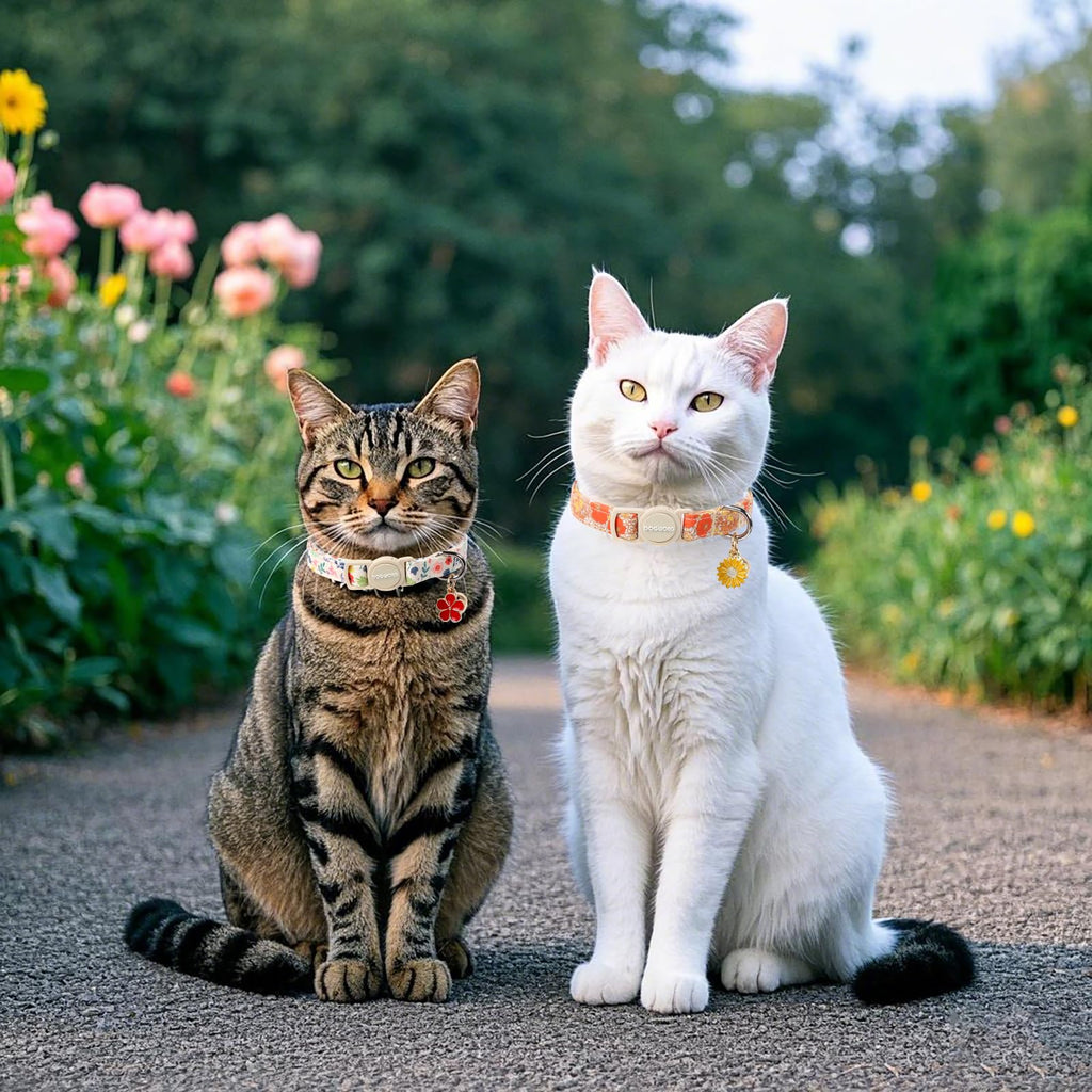 2 Pack Flower Cat Collars Breakaway with Bell, DOGWONG Safety Buckle Rose Floral Cute Cat Collar for Girl Boy Cats，Adjustable 7-12 Inch