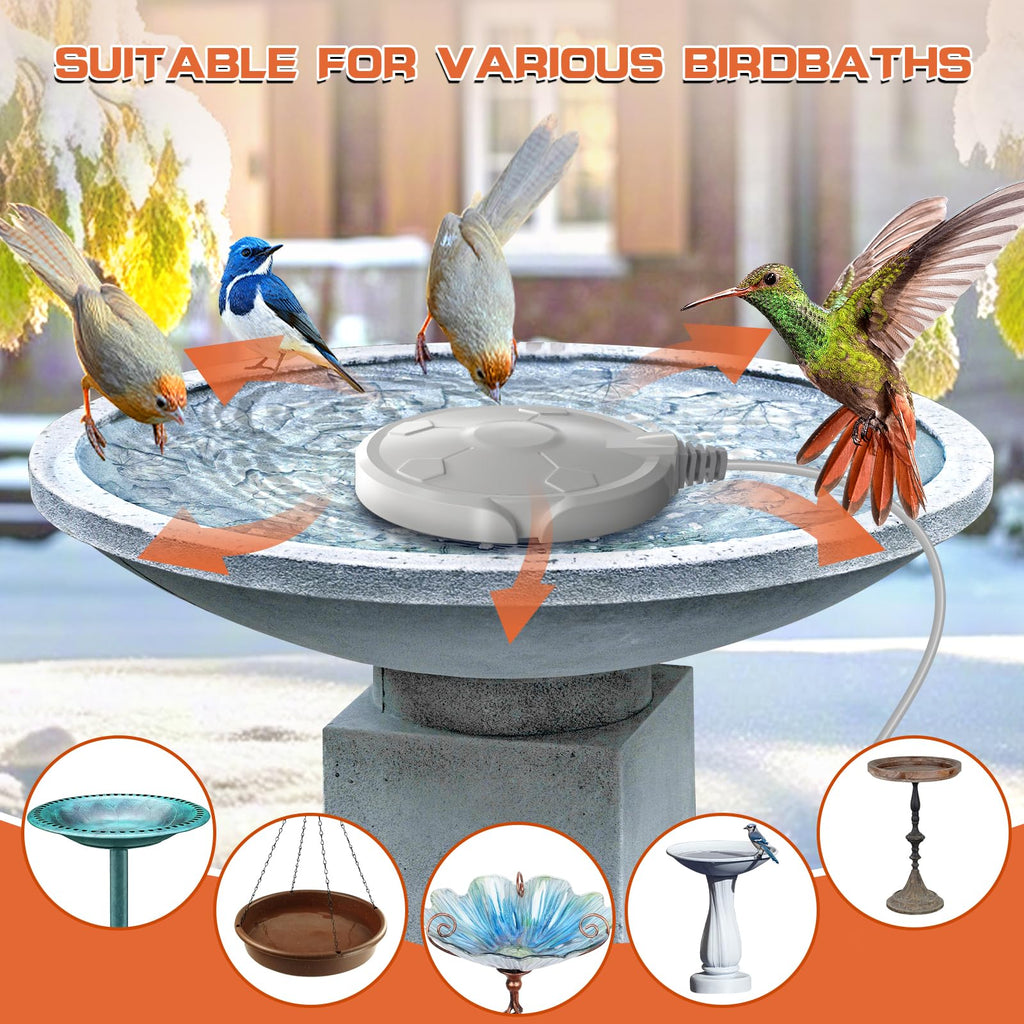 Daoeny Bird Bath Heater, 120W Bird Bath Heaters for Outdoors in Winter, Birdbath Water Heater Full-Covered Aluminum, Heated Bird Bath Pond Deicer Thermostatically Control for Patio Yard Farm (White)