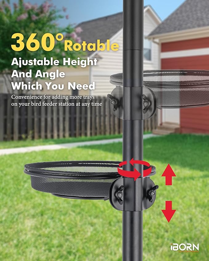 iBorn Bird Feeders Station Mesh Tray and Ring for 1” Pole Stand Station Outdoor Accessory for Humming Bird Feeders for Outside,5SECOND to Install,Fit for 1 Inch Pole,1 Inch Wooden Stick,Pack of 2