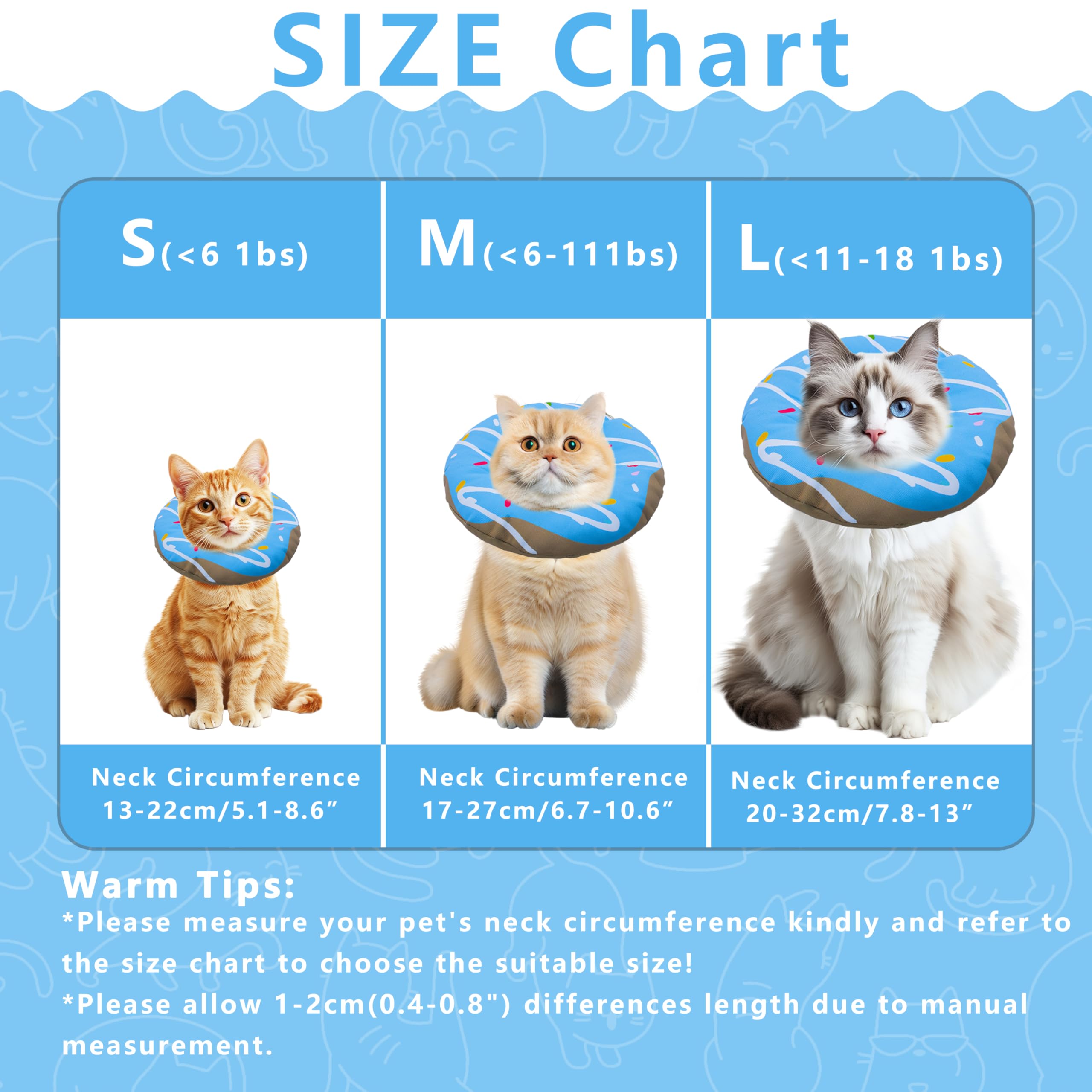 Seyezo Cat Cone Collar Soft, Adjustable Cat Recovery Cone, Waterproof Blue